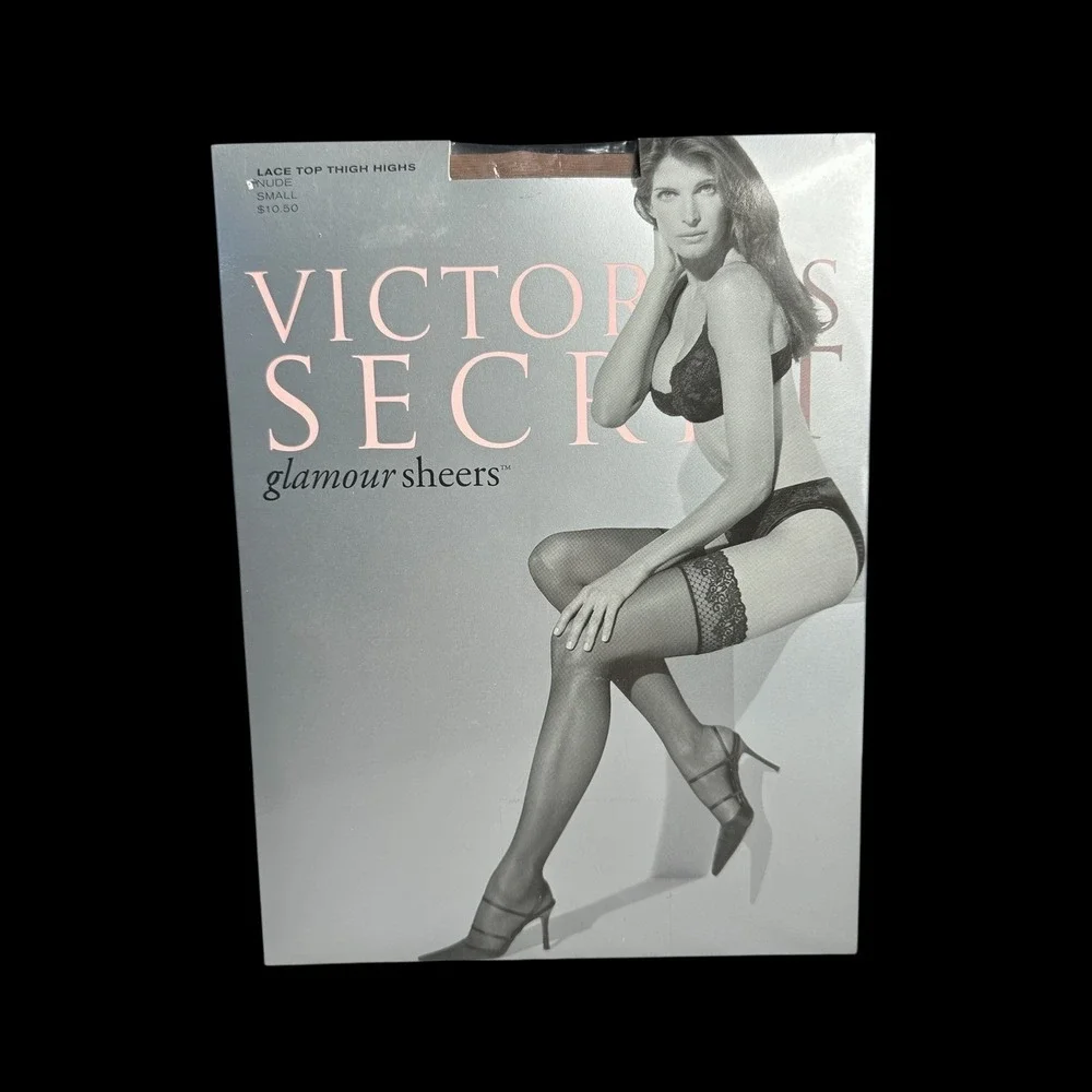 Vintage Victorias Secret Glamour Sheers Lace Top Thigh Highs Nude‎ Small 7837